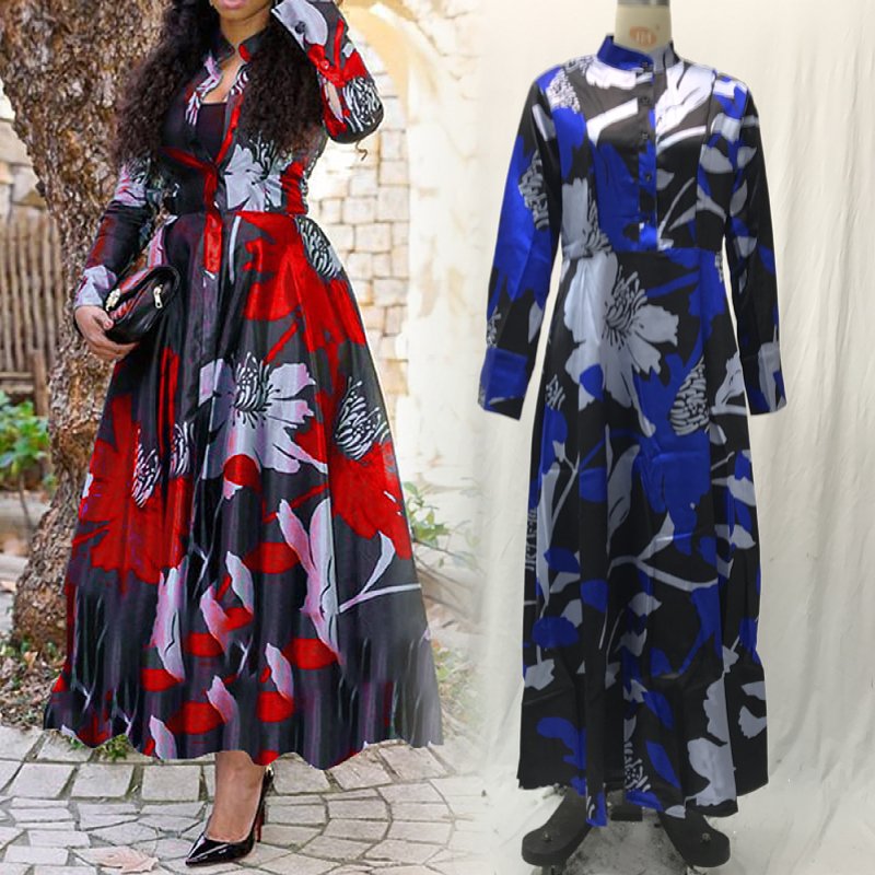 Fall women clothes ladies Long sleeve printing temperament plus size womens dresses elegant casual dresses