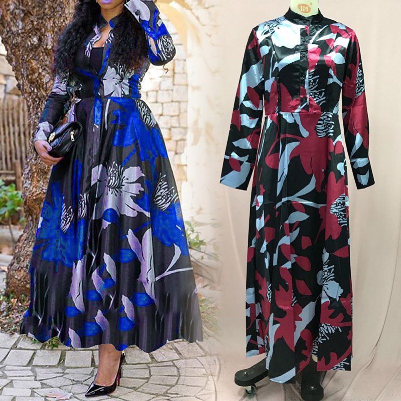 Fall women clothes ladies Long sleeve printing temperament plus size womens dresses elegant casual dresses