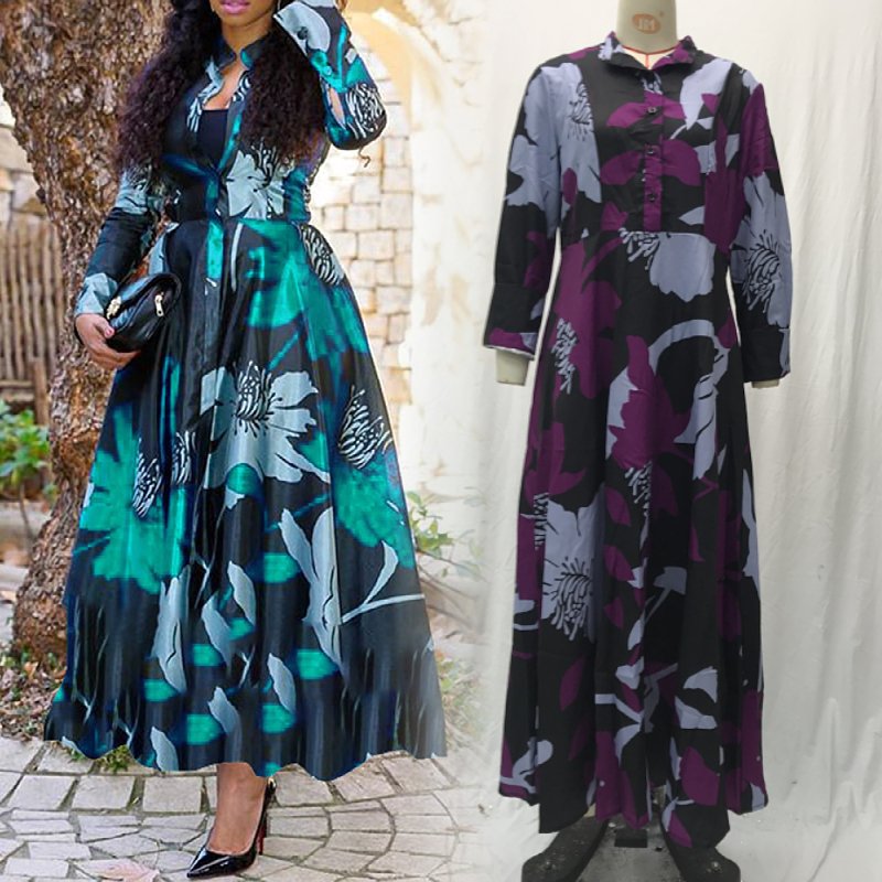 Fall women clothes ladies Long sleeve printing temperament plus size womens dresses elegant casual dresses
