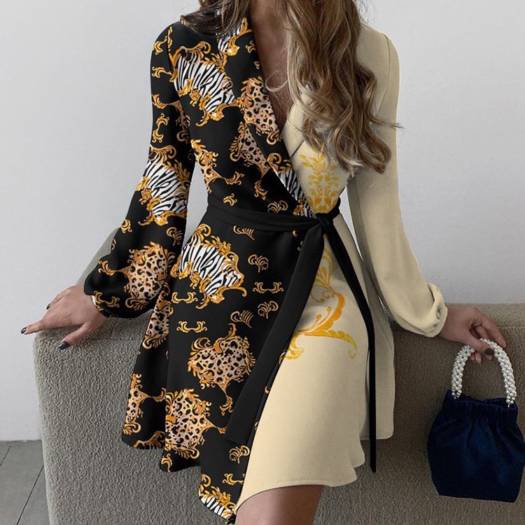 2024 Women's Spring and Autumn New Daily Casual Lapel Printing Simple Fashion Temperament Slim-fit Women's dress