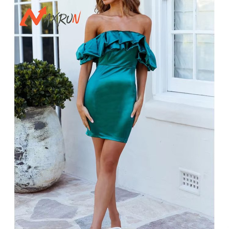 Custom Design Solid Color Street Wear Off Shoulder Plus Size Summer Casual Party Dress For Women