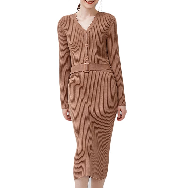 Custom Fall Winter Custom Woman Ladies Knitted Tube Side Slit Oversize Long Sleeve Maxi Tunic Sweater Casual Dresses For Women