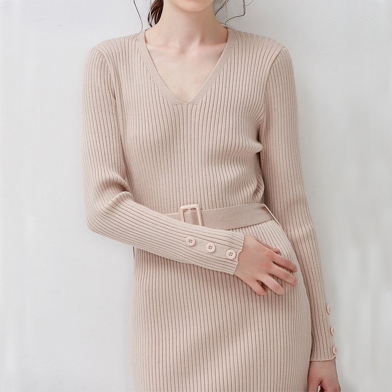 Custom Fall Winter Custom Woman Ladies Knitted Tube Side Slit Oversize Long Sleeve Maxi Tunic Sweater Casual Dresses For Women