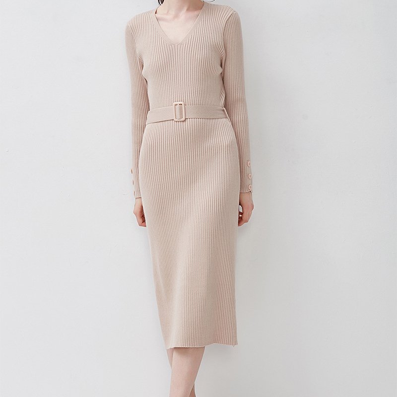 Custom Fall Winter Custom Woman Ladies Knitted Tube Side Slit Oversize Long Sleeve Maxi Tunic Sweater Casual Dresses For Women