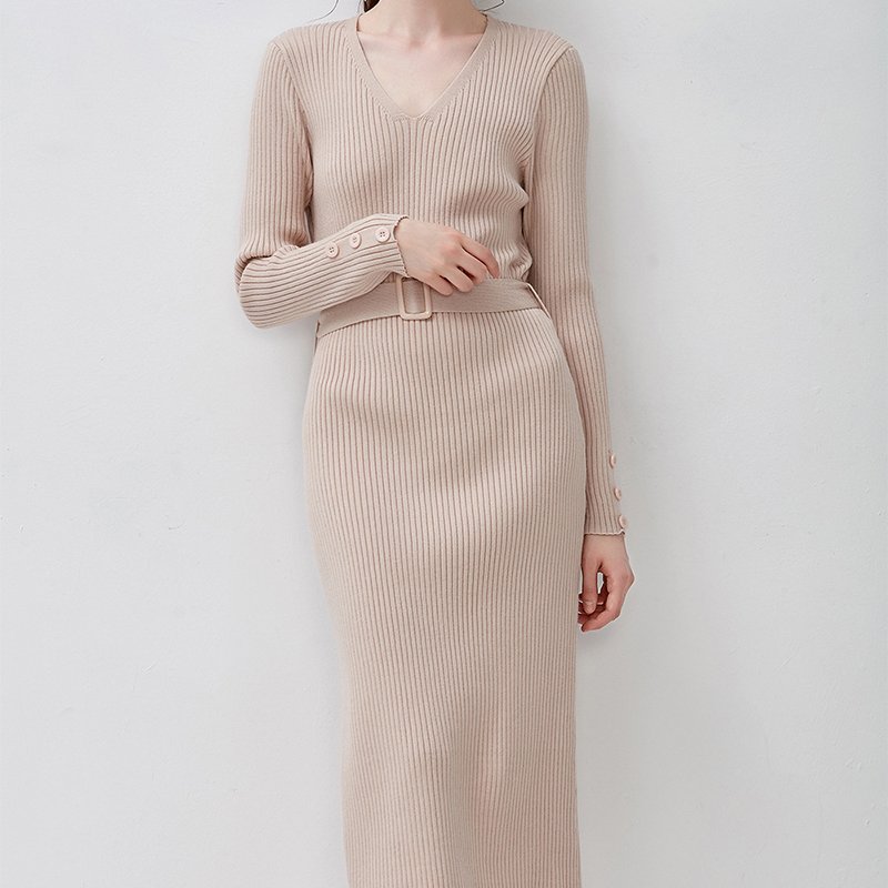 Custom Fall Winter Custom Woman Ladies Knitted Tube Side Slit Oversize Long Sleeve Maxi Tunic Sweater Casual Dresses For Women