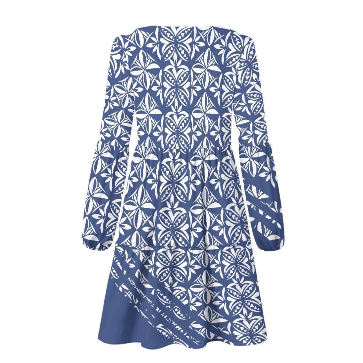 Casual Long Sleeve Dress Fashion V-Neck Leisure Custom Short Skirt Summer Dresses Polynesian Print Women Print On Demand