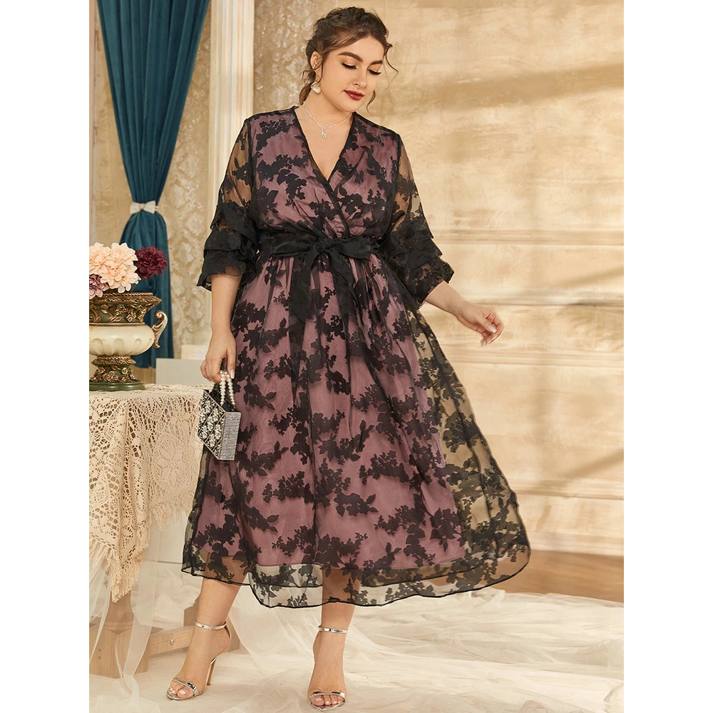 ODM/OEM Hot Plus Size Women's Elegant Casual Dress Long Evening Dress with Floral Print Decoration Sexy Style XL Size