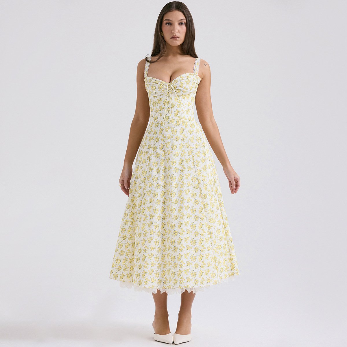 Clothing manufacturers custom women's dresses sleeveless floral print A-line midi summer casual dress