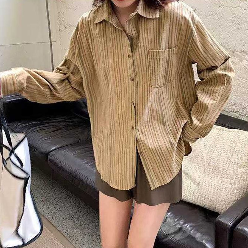 fall fashion blusa de mujer lady blouse shirt stripe patchwork loose baggy girl top elegant casual long sleeve shirt dress women