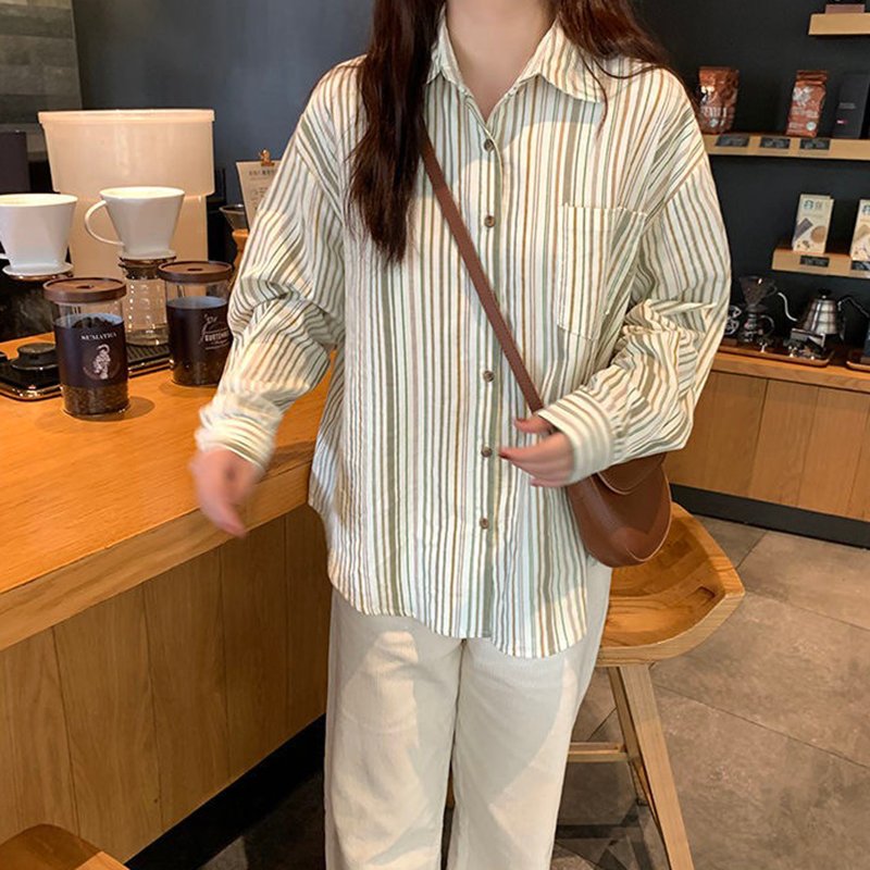 fall fashion blusa de mujer lady blouse shirt stripe patchwork loose baggy girl top elegant casual long sleeve shirt dress women