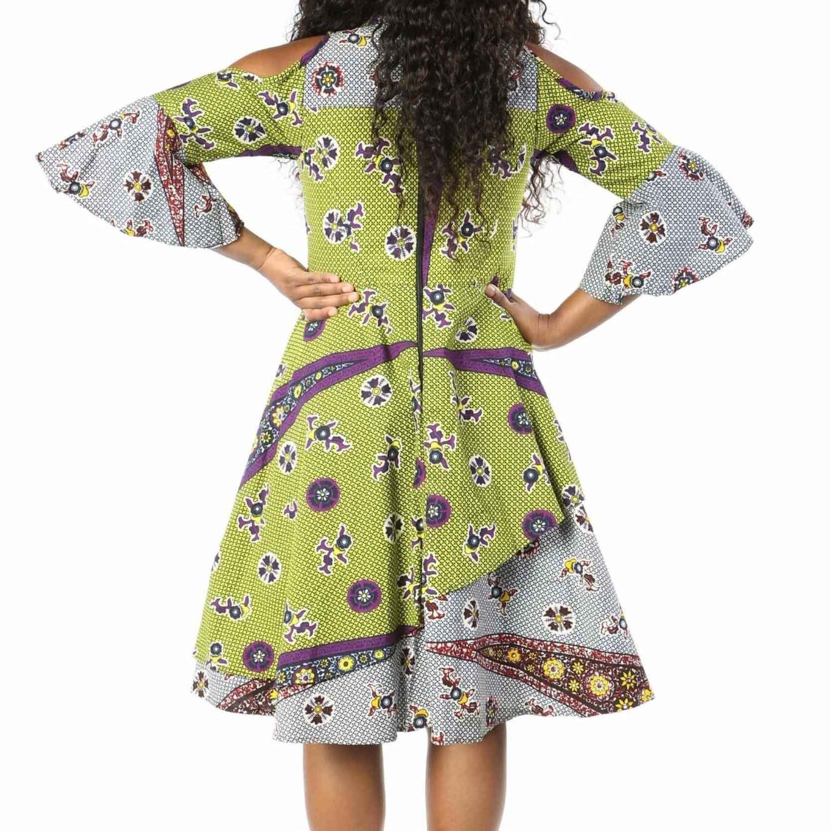 Custom Design African Dress Ankara Print Long Sleeve Dress O-neck Midi A-line Dress For Party