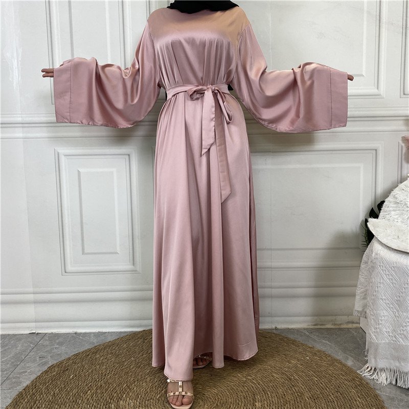 New Abaya Designs Middle East Ayaba dubai hot sale solid color plus size tie satin muslim Ayaba Dress
