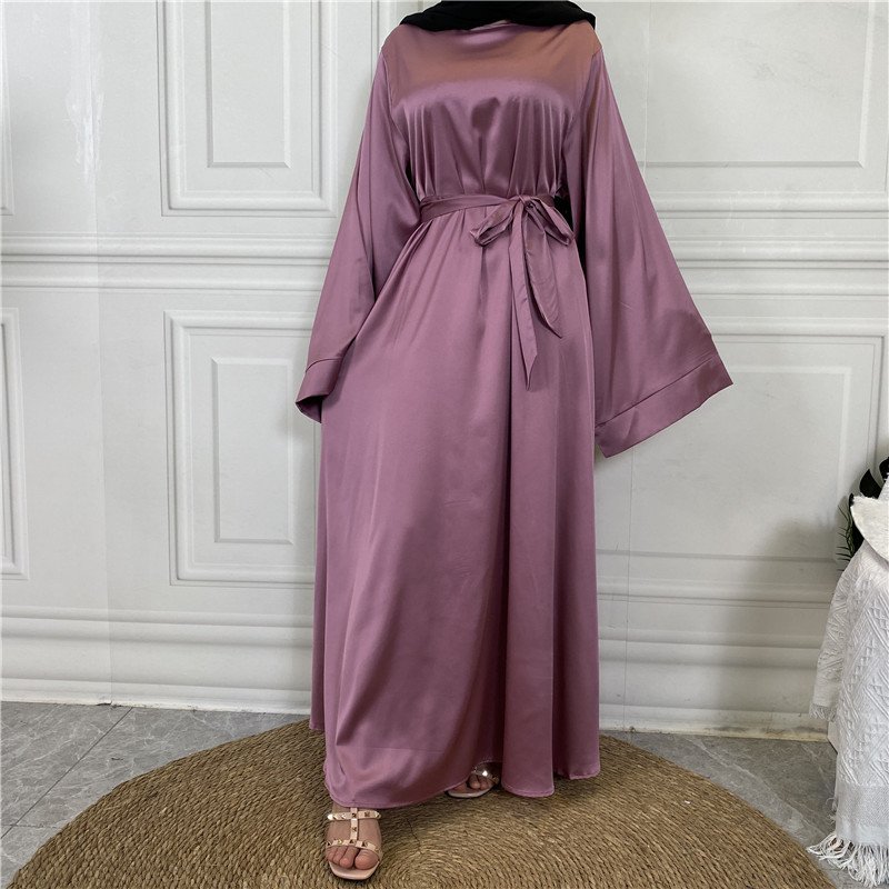 New Abaya Designs Middle East Ayaba dubai hot sale solid color plus size tie satin muslim Ayaba Dress