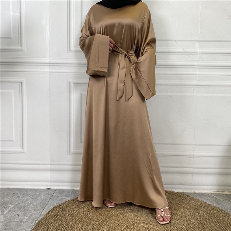 New Abaya Designs Middle East Ayaba dubai hot sale solid color plus size tie satin muslim Ayaba Dress