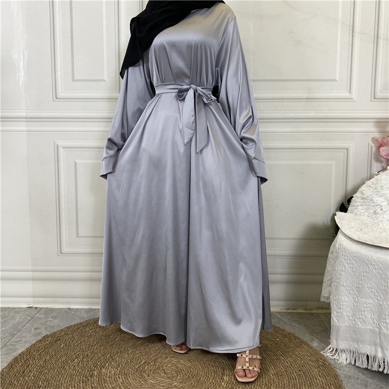 New Abaya Designs Middle East Ayaba dubai hot sale solid color plus size tie satin muslim Ayaba Dress