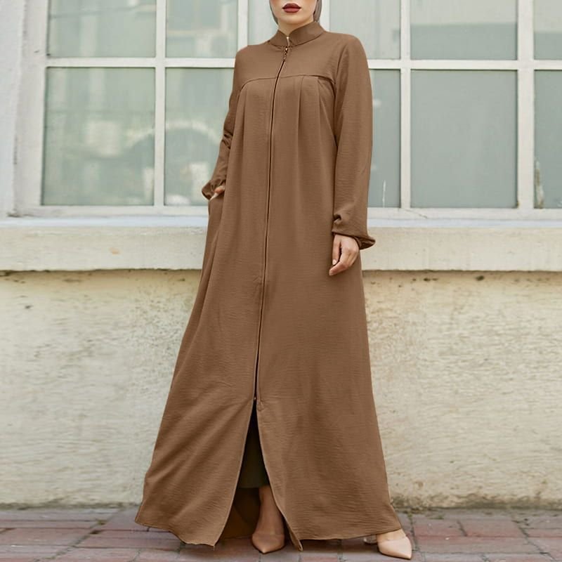 2024 New Women Muslim Arab Style Stand Collar Long Dress Casual Clothing Ladies Elegant Abaya Zipper crew neck Dresses4