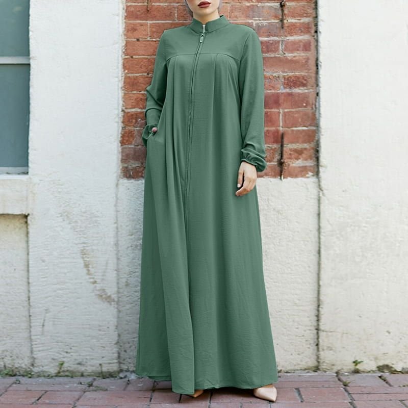 2024 New Women Muslim Arab Style Stand Collar Long Dress Casual Clothing Ladies Elegant Abaya Zipper crew neck Dresses4