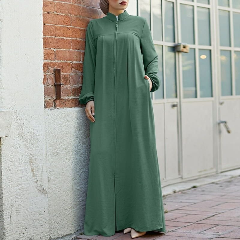 2024 New Women Muslim Arab Style Stand Collar Long Dress Casual Clothing Ladies Elegant Abaya Zipper crew neck Dresses4