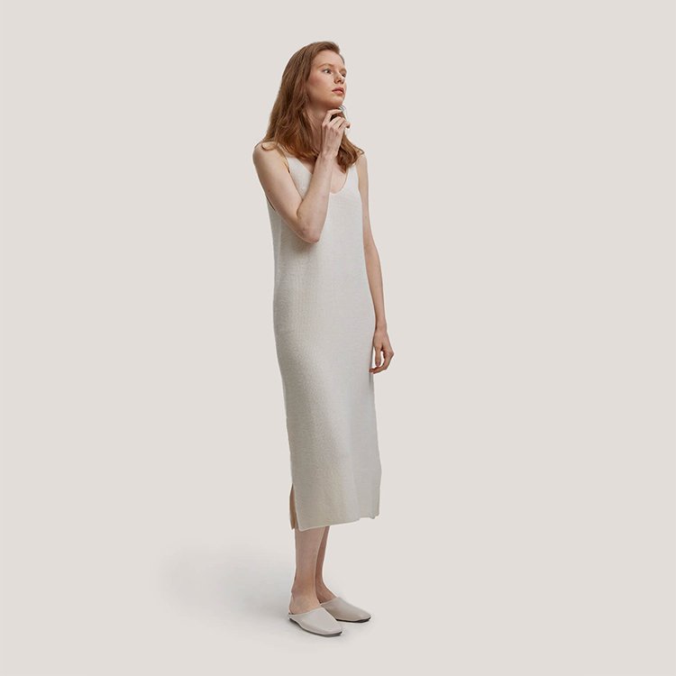 OEM&amp;ODM Ribbed Pure Merino Wool Tank Loose Fit Knitted for Women Summer Casual Dresses Silk Natural Velvet