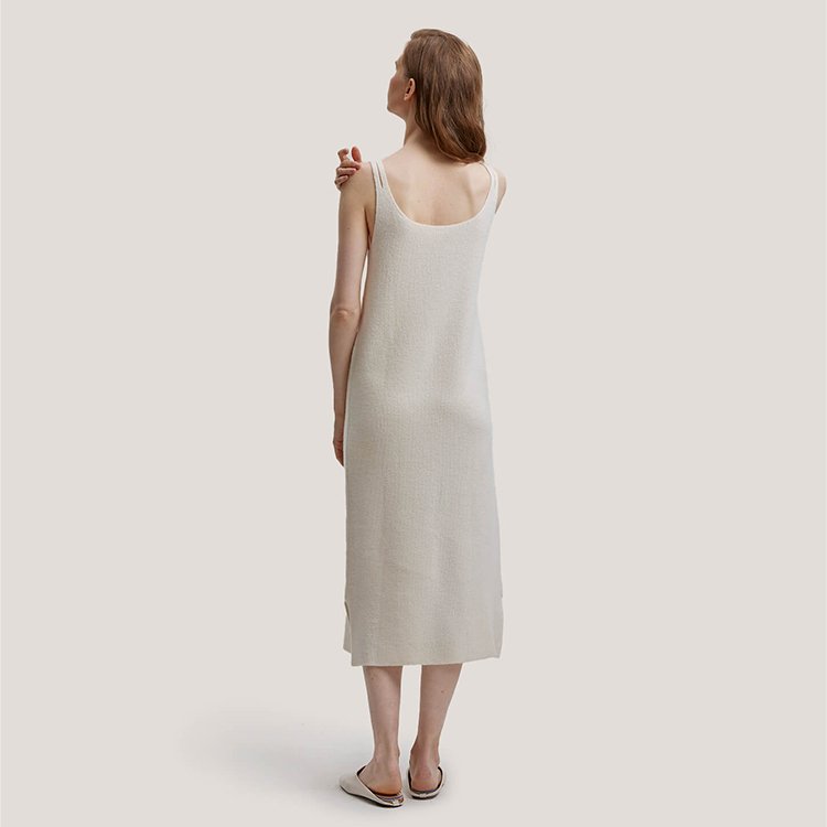 OEM&amp;ODM Ribbed Pure Merino Wool Tank Loose Fit Knitted for Women Summer Casual Dresses Silk Natural Velvet