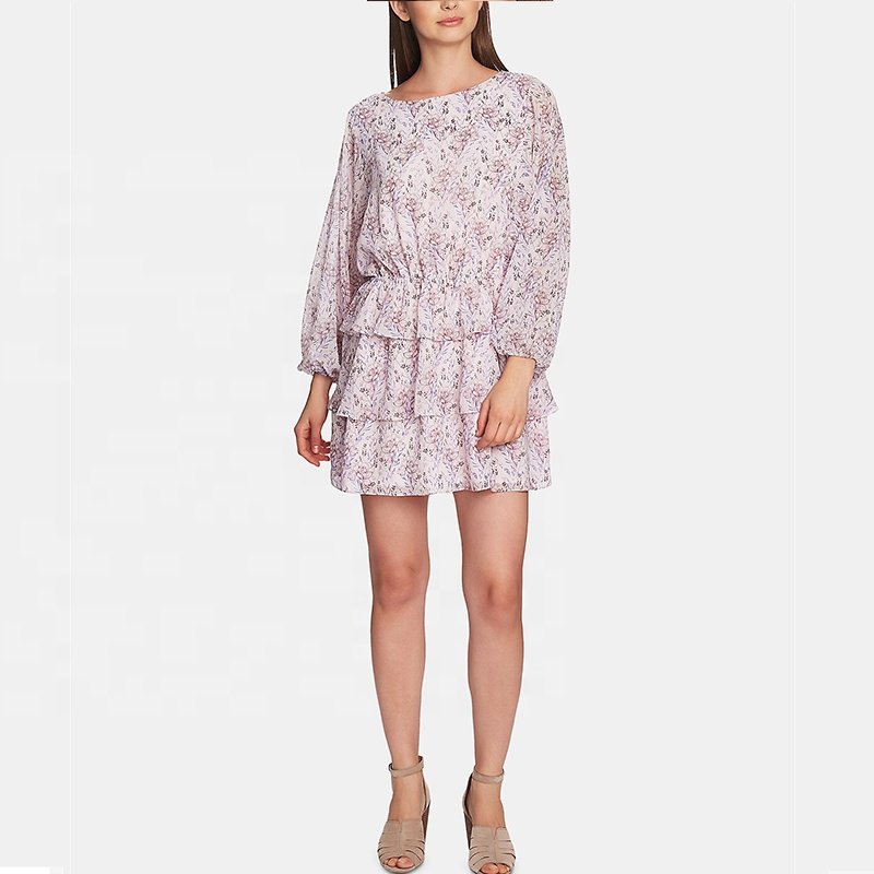Alibaba Fashion Ladies Dress Full Floral-print Elegant Europe Custom Brand Mini Casual Dresses Natural OEM Service Taffeta Print