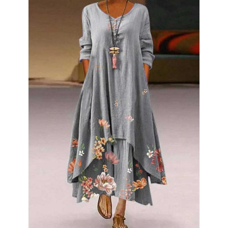Spring Fall 2022 New Arrivals Women Clothes Maxi Floral Elegant Casual Dress Ladies Fashion Dresses Plus Size Club Dress