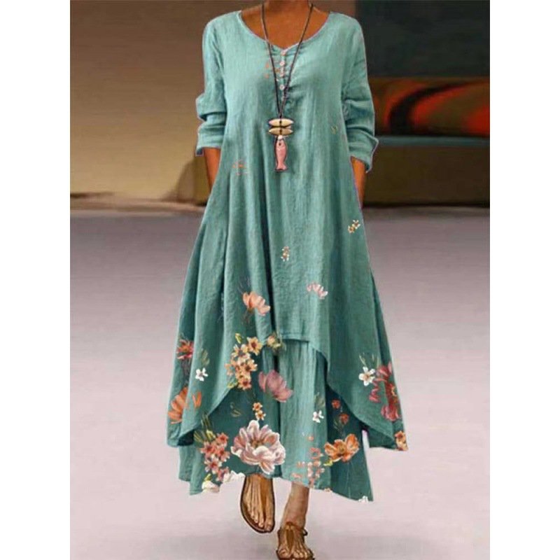Spring Fall 2022 New Arrivals Women Clothes Maxi Floral Elegant Casual Dress Ladies Fashion Dresses Plus Size Club Dress