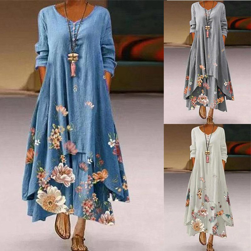 Spring Fall 2022 New Arrivals Women Clothes Maxi Floral Elegant Casual Dress Ladies Fashion Dresses Plus Size Club Dress