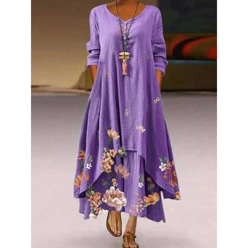 Spring Fall 2022 New Arrivals Women Clothes Maxi Floral Elegant Casual Dress Ladies Fashion Dresses Plus Size Club Dress