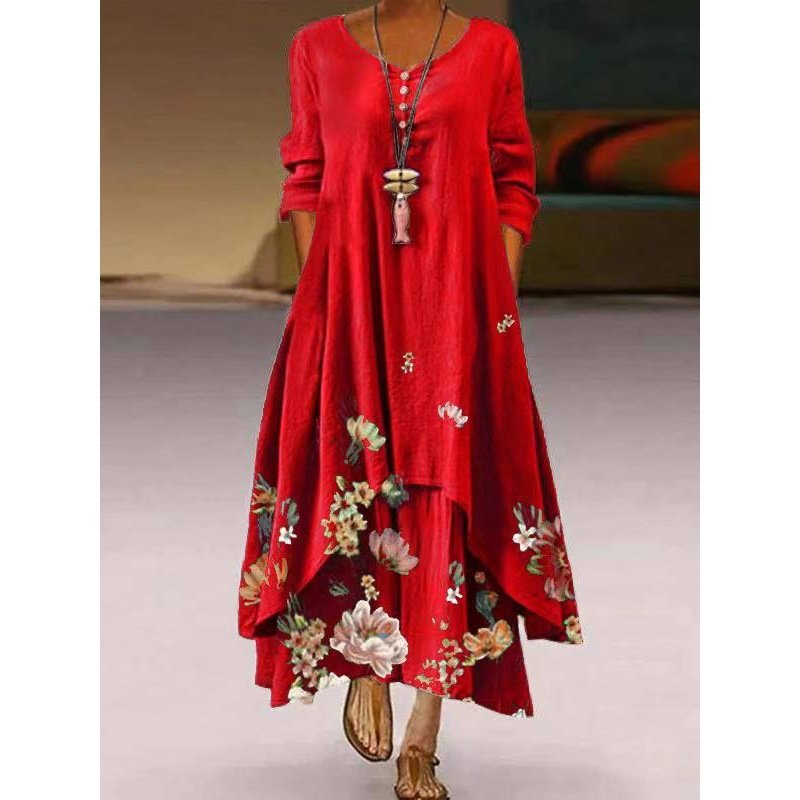 Spring Fall 2022 New Arrivals Women Clothes Maxi Floral Elegant Casual Dress Ladies Fashion Dresses Plus Size Club Dress