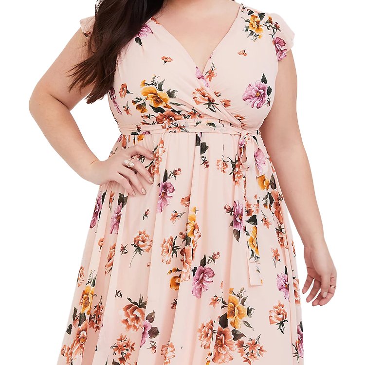 Cap Floral Plus Size Dresses Sleeve V-neck Elastic Waist High Low Chiffon 4xl 5xl 6xl 7xl Women Summer Dress Casual Dresses