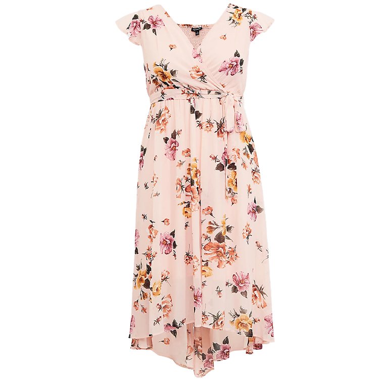 Cap Floral Plus Size Dresses Sleeve V-neck Elastic Waist High Low Chiffon 4xl 5xl 6xl 7xl Women Summer Dress Casual Dresses