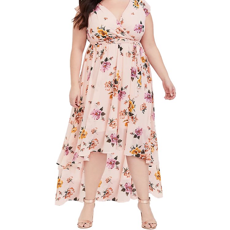 Cap Floral Plus Size Dresses Sleeve V-neck Elastic Waist High Low Chiffon 4xl 5xl 6xl 7xl Women Summer Dress Casual Dresses