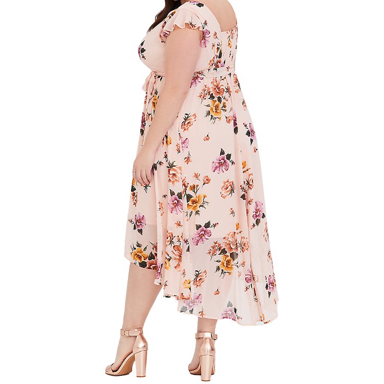 Cap Floral Plus Size Dresses Sleeve V-neck Elastic Waist High Low Chiffon 4xl 5xl 6xl 7xl Women Summer Dress Casual Dresses