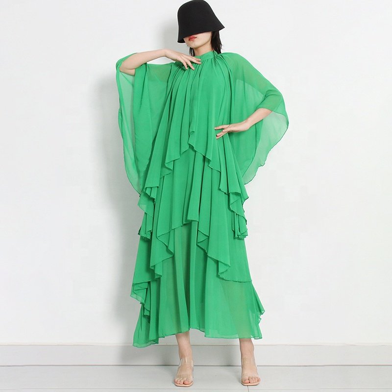 Wholesale Casual Dresses For Women Half Sleeve Patchwork Ruffle Asymmetrical Midi Dresses Summer Clothing New