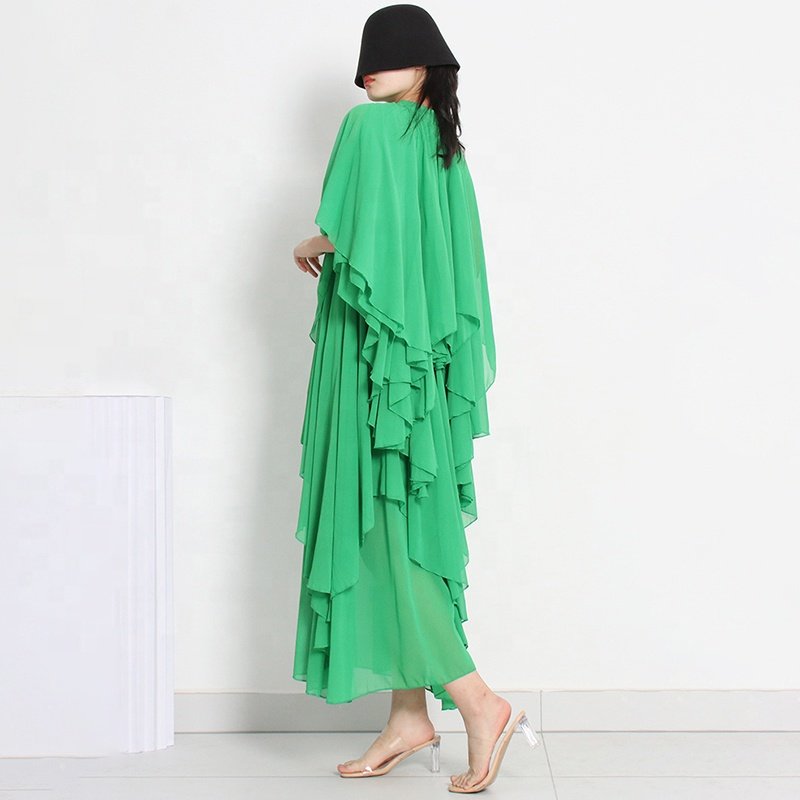 Wholesale Casual Dresses For Women Half Sleeve Patchwork Ruffle Asymmetrical Midi Dresses Summer Clothing New