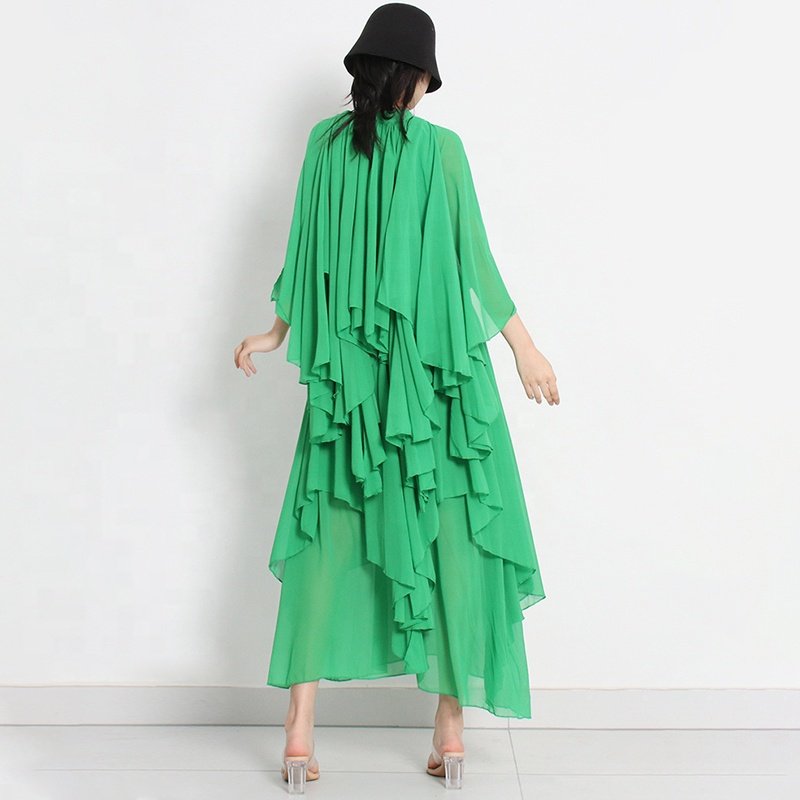 Wholesale Casual Dresses For Women Half Sleeve Patchwork Ruffle Asymmetrical Midi Dresses Summer Clothing New