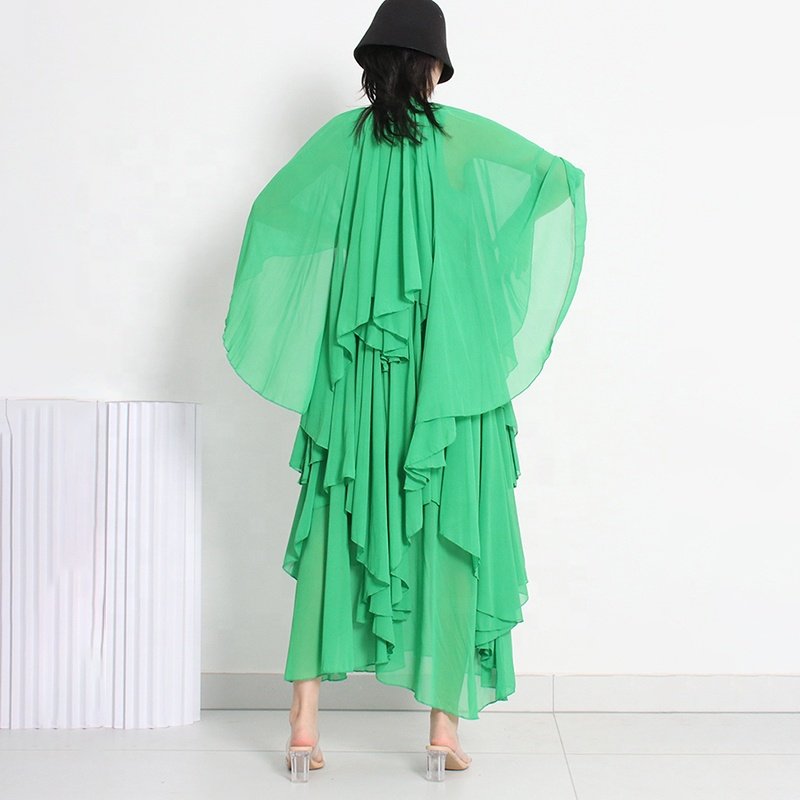 Wholesale Casual Dresses For Women Half Sleeve Patchwork Ruffle Asymmetrical Midi Dresses Summer Clothing New