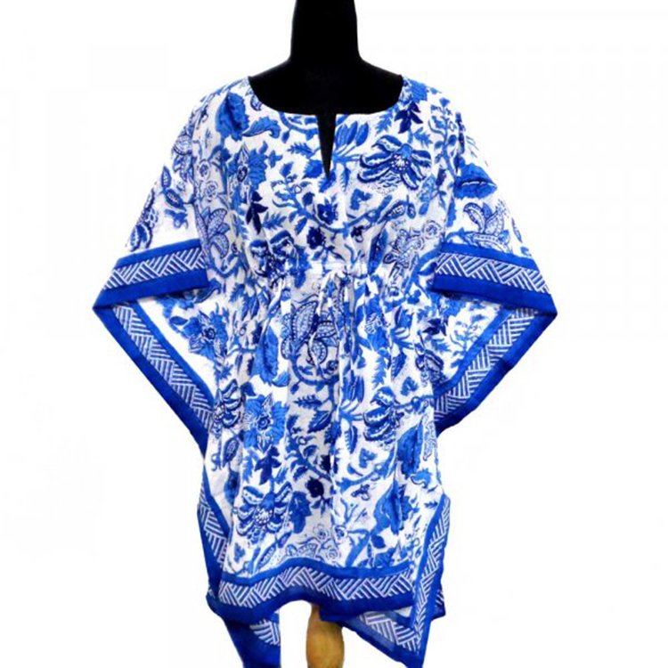 Luxury Kaftan Dresses For Women Free Size 100% Cotton Hand Block Printed Beautiful Beach Kaftans For Sale At Best Price