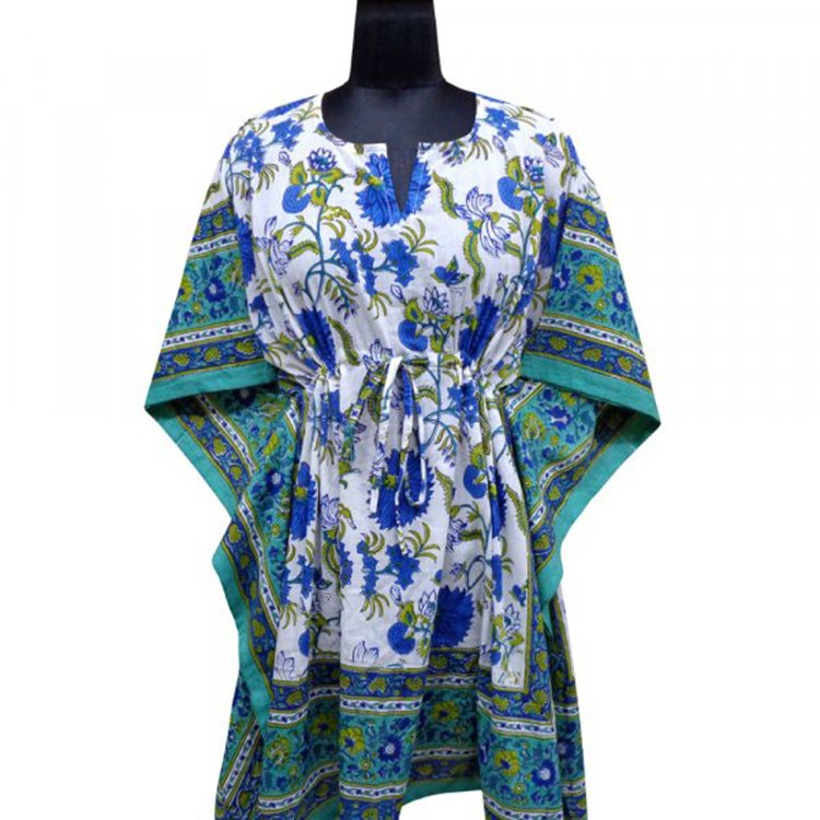 Luxury Kaftan Dresses For Women Free Size 100% Cotton Hand Block Printed Beautiful Beach Kaftans For Sale At Best Price