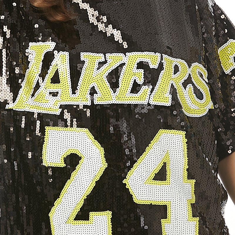 YIZHIQIU Basketball Jersey Laker 24 Gold Sequin Mini Beaded Mesh Summer Shirt Dresses Women Casual
