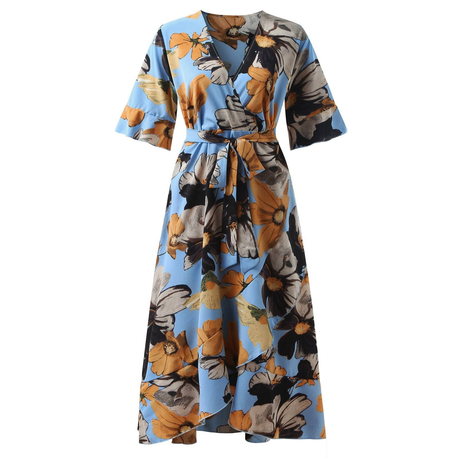 Bohemian Floral Print Dress Wholesale Irregular Design Fishtail casual dresses High Waist Plus Size Women's Dresses