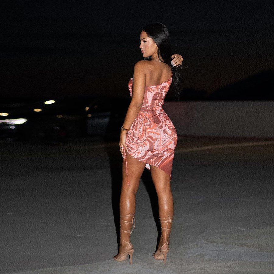 K21D07276 Bodycon Drawstring Printed Party Dress Asymmetrical Women Casual Dress