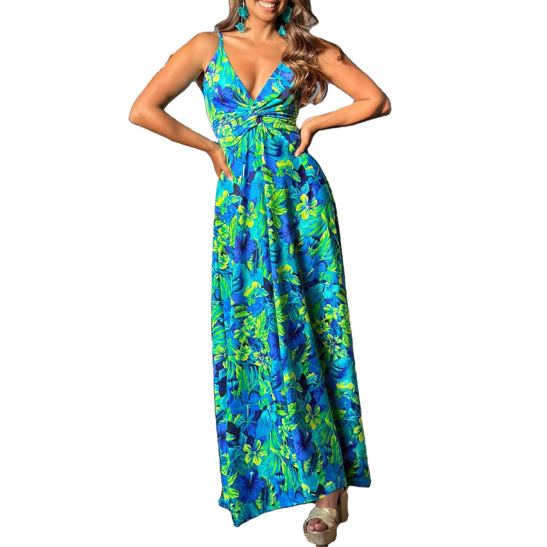 chaoqi brand wholesale manufacture Summer Women Casual Dresses plus size women's dresses gilr's Print dress