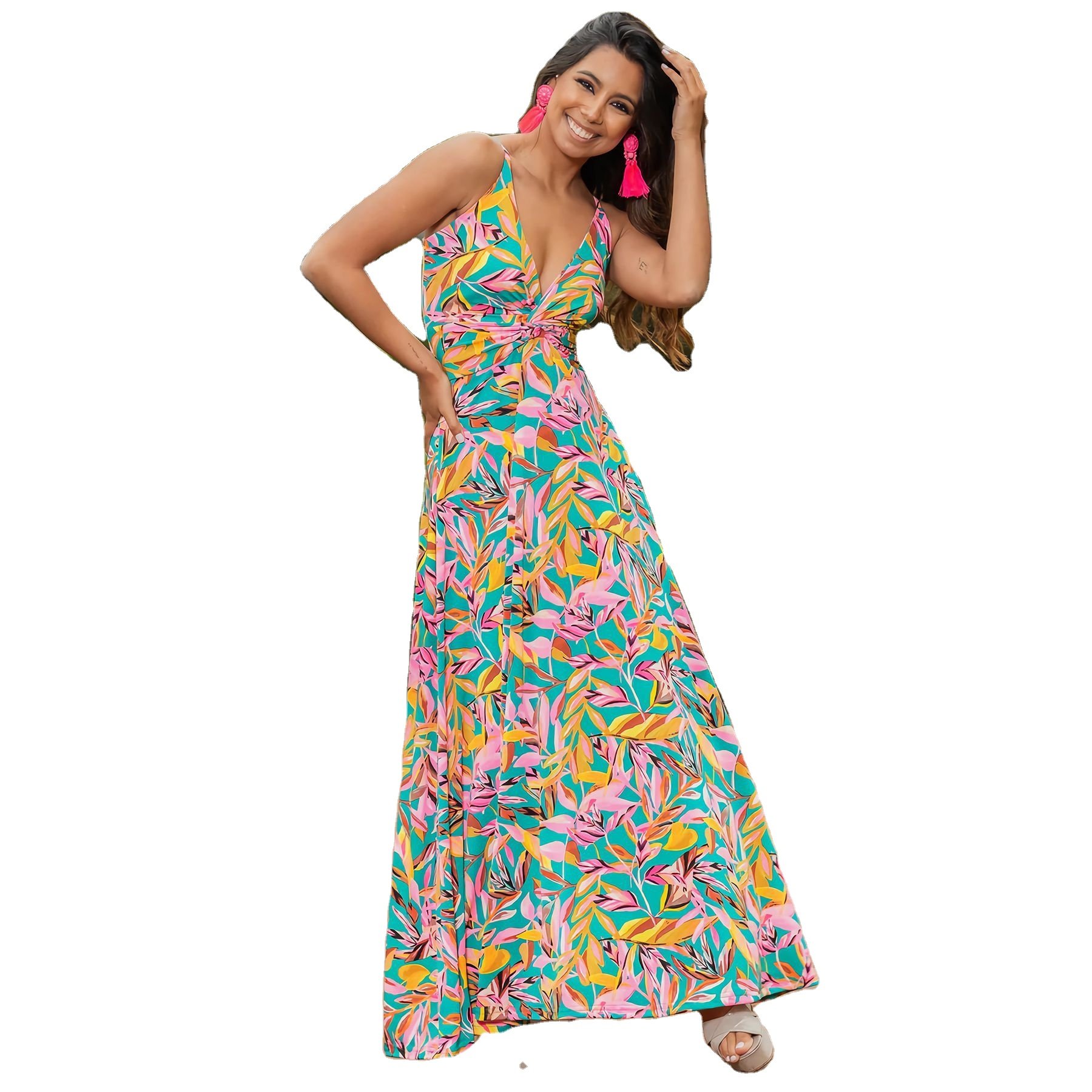 chaoqi brand wholesale manufacture Summer Women Casual Dresses plus size women's dresses gilr's Print dress