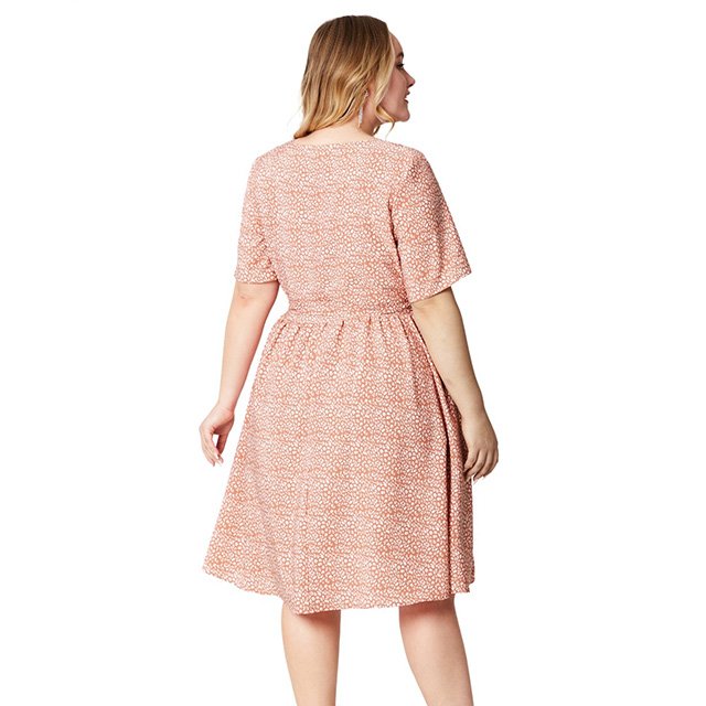 Big Size Women's Summer New V-neck Short Sleeve Pocket Print Casual Dress Elegant A-line Skirt Loose Skirt