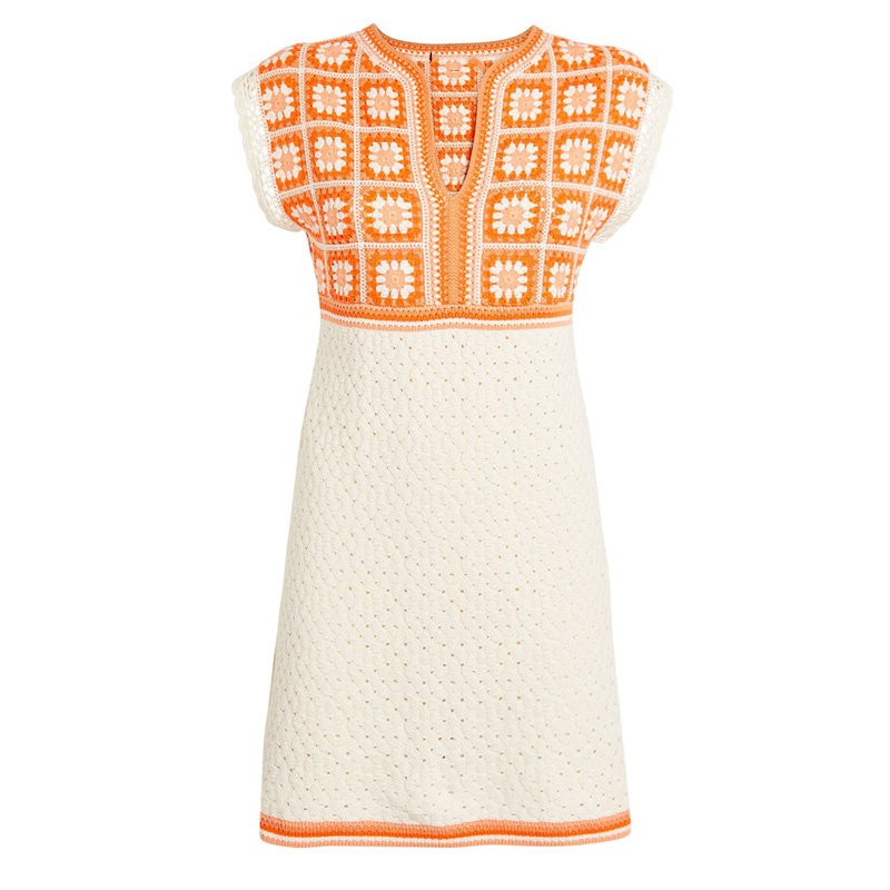 CaiNan knitwear manufacturers OEM ODM women handmade floral tile pattern striped Sleeveless crochet mini dress