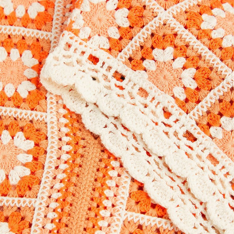 CaiNan knitwear manufacturers OEM ODM women handmade floral tile pattern striped Sleeveless crochet mini dress