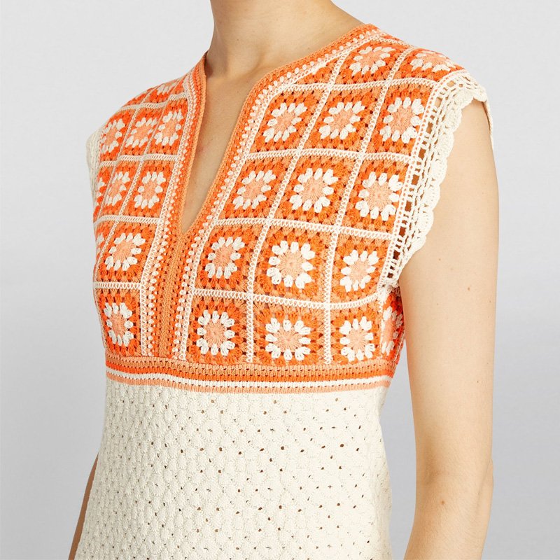 CaiNan knitwear manufacturers OEM ODM women handmade floral tile pattern striped Sleeveless crochet mini dress