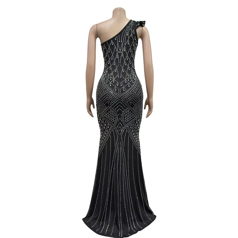 2024 New Design Women's Luxury Diamonds One Shoulder Sleeveless Elegant Dress Plus Size Long Evening Gowns Dresses For Women